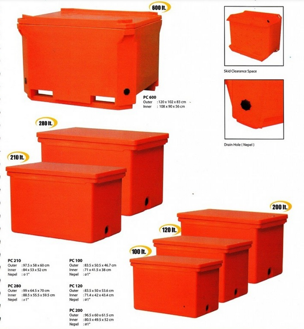 Cooler Box Besar 210 Liter Orange / Kotak Es / Peti Ikan Delta PC-210, Ukuran 97.5 x 58 x 60 cm | Raja Plastik Indonesia