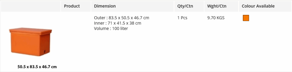 Cooler Box Besar / Kotak Pendingin Orange 100 Liter Delta Cooler PC-100 Ukuran 83.5 x 50.5 x 46.7 cm | Raja Plastik Indonesia