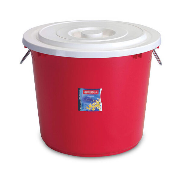 Ember Plastik Besar 50 Liter Tutup Lion Star PC-18 Pail with Cover & Chrome Handle Ukuran Ø 480 x H 425 mm | Raja Plastik Indonesia