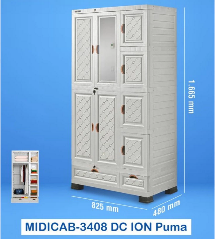 LEMARI PAKAIAN PLASTIK 3 PINTU NAPOLLY MIDICAB-3408 DC ION | RAJA PLASTIK INDONESIA