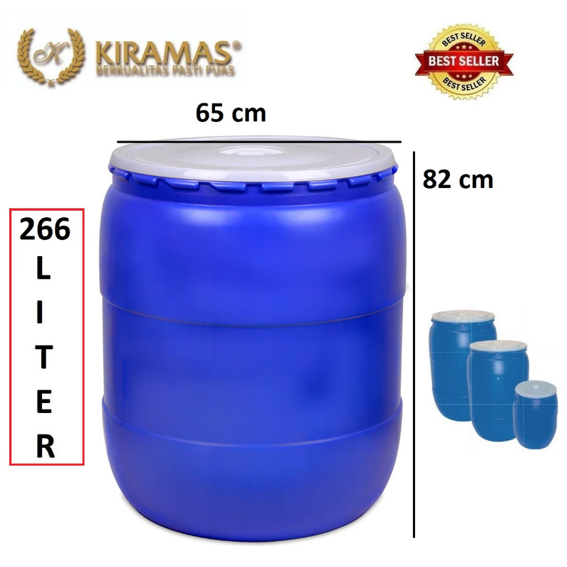 TONG AIR BIRU PLASTIK JUMBO 266 LITER KIRAMAS 7427 DENGAN TUTUP, UKURAN D.65 x T.82 CM | RAJA PLASTIK INDONESIA