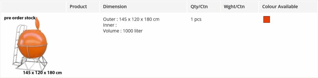 Tangki Air Bola Besar Fiber Volume 1000 Liter Delta BT-1000