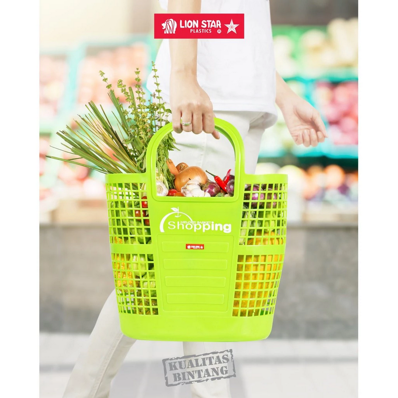 Keranjang Belanja Plastik Jinjing Lion Star B-5 Melody Shopping Basket, Ukuran 400 x 180 x H 440 mm | Raja Plastik Indonesia