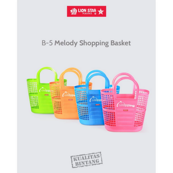 Keranjang Belanja Plastik Jinjing Lion Star B-5 Melody Shopping Basket, Ukuran 400 x 180 x H 440 mm | Raja Plastik Indonesia