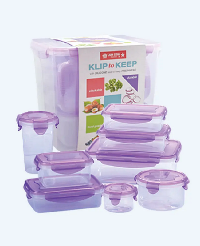 Kotak Plastik Sealware Penyimpan Makanan Basic Home KK-94 Klip To Keep Exlusive Pack (Set Of 9), Ukuran 321 x 243 x H 276 mm | Raja Plastik Indonesia