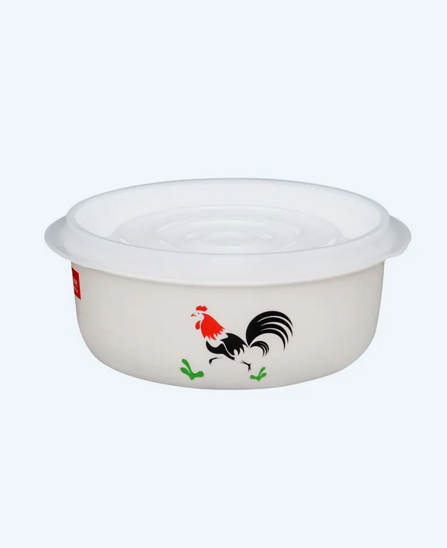 Mangkok Plastik Bulat Tutup Basic Home BBC-1 Emilia Food Case 1500 ml Rooster, Ukuran Ø 195 x H 85 mm | Raja Plastik Indonesia
