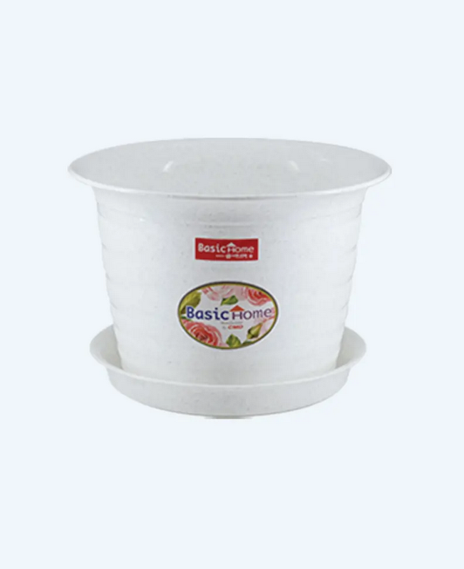 Pot Bunga Plastik + Tatakan Basic Home BFP-3 Kamelia Flower Pot No. 8 (With Plate), Ukuran Ø 245 x H 175 mm | Raja Plastik Indonesia
