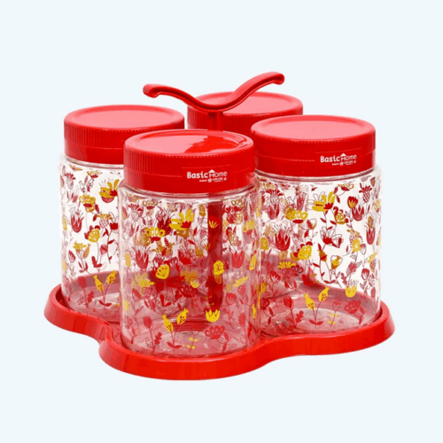 Toples Plastik Wadah Makanan Basic Home BPT-6 Gulali Jar Set With Tray 1000 ml, Ukuran 227 x 227 x 180 mm | Raja Plastik Indonesia