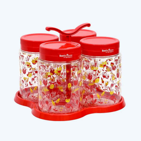 Toples Plastik Wadah Makanan Basic Home BPT-6 Gulali Jar Set With Tray 1000 ml, Ukuran 227 x 227 x 180 mm | Raja Plastik Indonesia