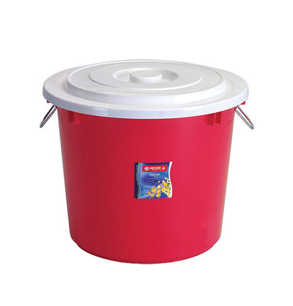 Ember Plastik Besar 38 Liter Tutup Lion Star PC-9 Pail with Cover & Chrome Handle, Ukuran Ø 455 x H 385 mm | Raja Plastik Indonesia