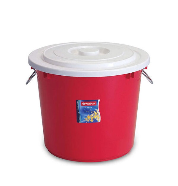 Ember Plastik Sedang 18 Liter Tutup Lion Star PC-16 Pail with Cover & Chrome Handle, Ukuran Ø 350 x H 290 mm | Raja Plastik Indonesia