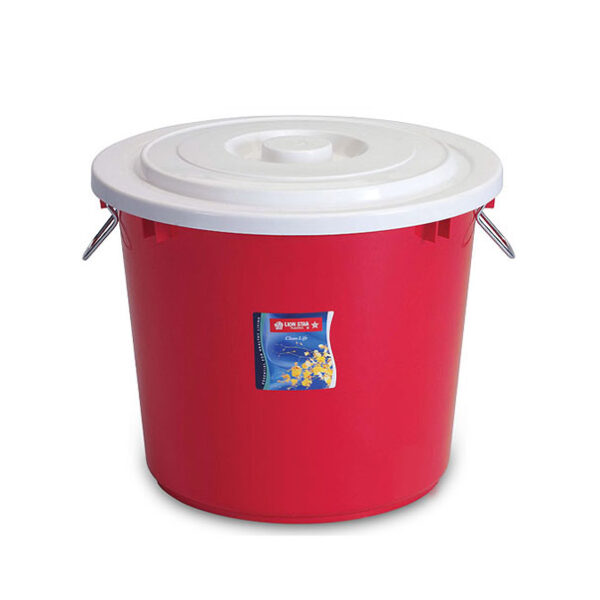Ember Plastik Sedang 32 Liter Tutup Lion Star PC-17 Pail with Cover & Chrome Handle, Ukuran Ø 420 x H 365 mm | Raja Plastik Indonesia