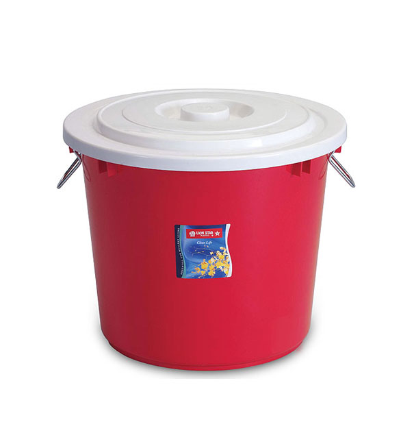 Ember Plastik Sedang 32 Liter Tutup Lion Star PC-17 Pail with Cover & Chrome Handle, Ukuran Ø 420 x H 365 mm | Raja Plastik Indonesia
