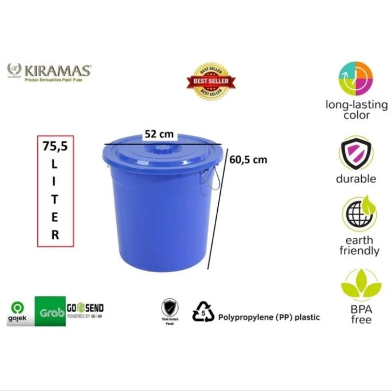 EMBER PLASTIK BESAR 75 LITER TUTUP + HANDLE KIRAMAS 3080: Solusi Wadah Serbaguna Kuat & Tahan Lama untuk Kebutuhan Industri dan Rumah Tangga