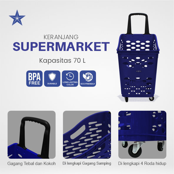 TROLI BELANJA PLASTIK MINIMARKET SUPERMARKET LUCKY STAR 6790-DX VOL. 70 LITER | RAJA PLASTIK INDONESIA