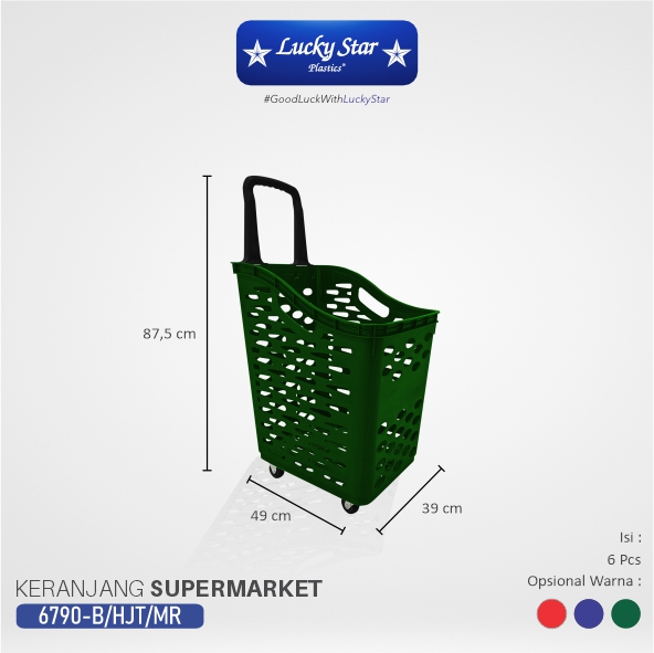 TROLI BELANJA PLASTIK MINIMARKET SUPERMARKET LUCKY STAR 6790-DX VOL. 70 LITER | RAJA PLASTIK INDONESIA