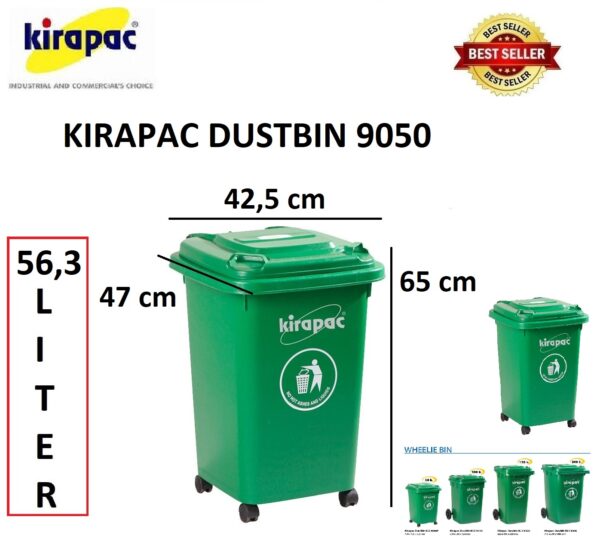 TEMPAT SAMPAH PLASTIK 50 LITER RODA KIRAPAC DUSTBIN KLX 9050 HIJAU: Solusi Tempat Sampah Praktis, Kuat, dan Mudah Dipindahkan