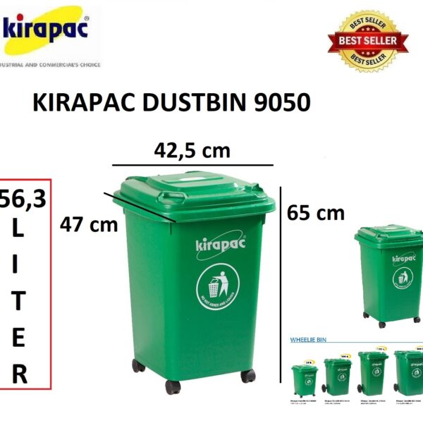 TEMPAT SAMPAH PLASTIK 50 LITER RODA KIRAPAC DUSTBIN KLX 9050 HIJAU: Solusi Tempat Sampah Praktis, Kuat, dan Mudah Dipindahkan