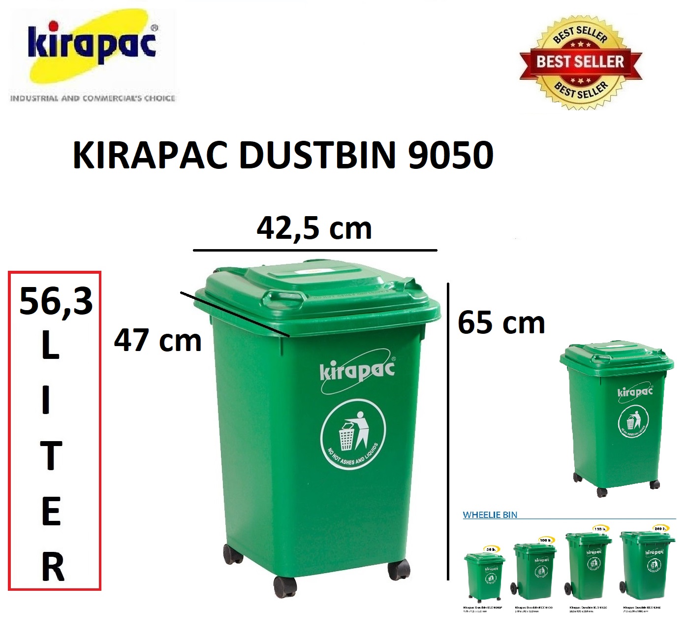 TEMPAT SAMPAH PLASTIK 50 LITER RODA KIRAPAC DUSTBIN KLX 9050 HIJAU: Solusi Tempat Sampah Praktis, Kuat, dan Mudah Dipindahkan