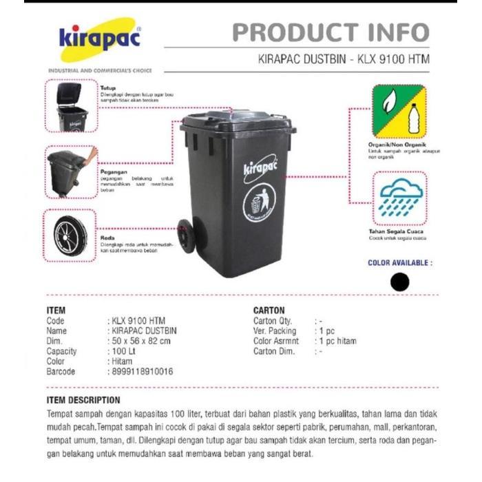 TEMPAT SAMPAH BESAR PLASTIK HITAM 100 LITER KIRAPAC KLX 9100: Solusi Praktis dan Tangguh untuk Kebutuhan Kebersihan Modern